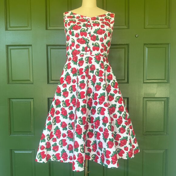 Belle Poque Summer Strawberry A-Line 50's Style Retro Dress Size XXL - Picture 3 of 13